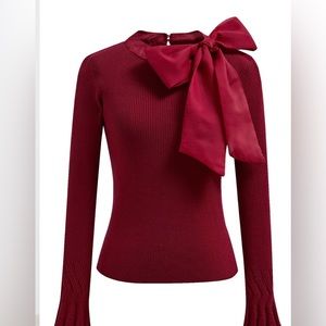 FANCY WITH BOWKNOT KNIT TOP IN BURGUNDY